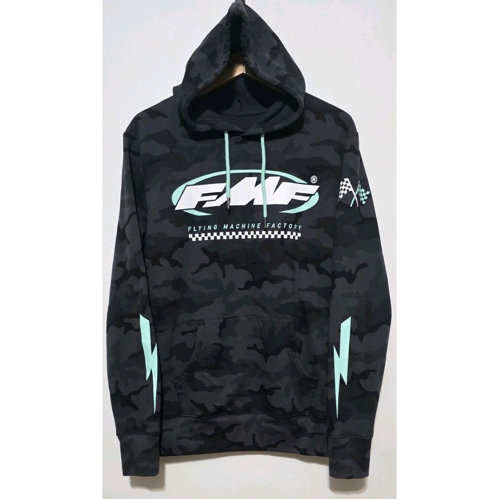 FMF Hoodie Men Sz M Black‎ Camo Pullover Sweatshirt Motocross Racing Dirt Bike